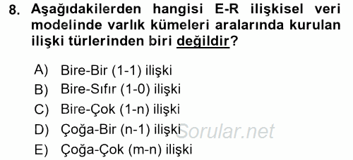 Sağlık Kurumlarında Bilgi Sistemleri 2017 - 2018 3 Ders Sınavı 8.Soru