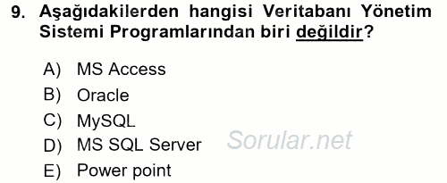 Sağlık Kurumlarında Bilgi Sistemleri 2017 - 2018 3 Ders Sınavı 9.Soru