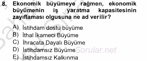 Ekonominin Güncel Sorunları 2013 - 2014 Dönem Sonu Sınavı 8.Soru