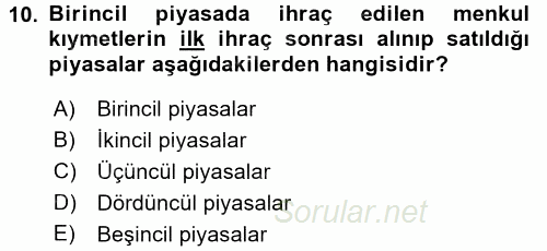 Kamu Mali Yönetimi 2017 - 2018 Dönem Sonu Sınavı 10.Soru