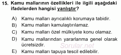 Kamu Mali Yönetimi 2017 - 2018 Dönem Sonu Sınavı 15.Soru