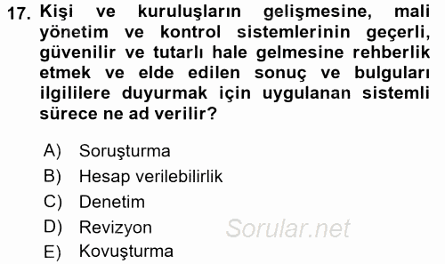 Kamu Mali Yönetimi 2017 - 2018 Dönem Sonu Sınavı 17.Soru