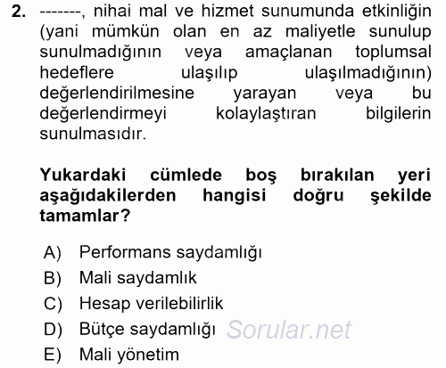 Kamu Mali Yönetimi 2017 - 2018 Dönem Sonu Sınavı 2.Soru