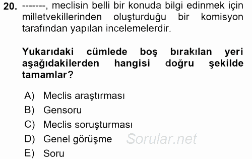 Kamu Mali Yönetimi 2017 - 2018 Dönem Sonu Sınavı 20.Soru