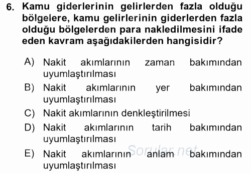 Kamu Mali Yönetimi 2017 - 2018 Dönem Sonu Sınavı 6.Soru