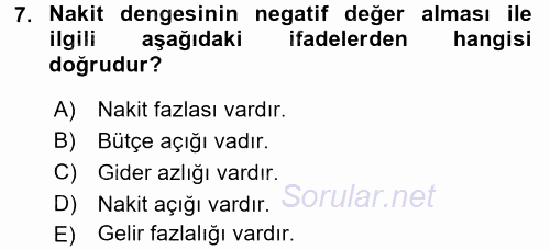 Kamu Mali Yönetimi 2017 - 2018 Dönem Sonu Sınavı 7.Soru