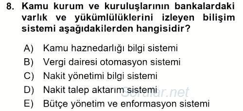 Kamu Mali Yönetimi 2017 - 2018 Dönem Sonu Sınavı 8.Soru