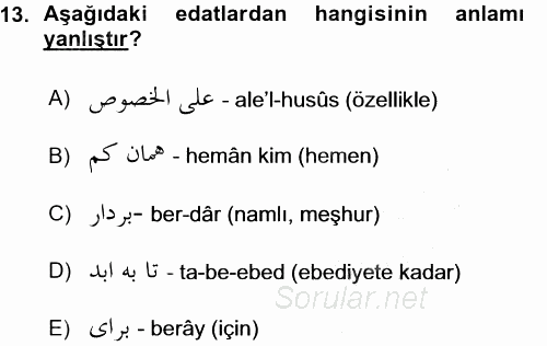 Osmanlı Türkçesi 1 2015 - 2016 Ara Sınavı 13.Soru