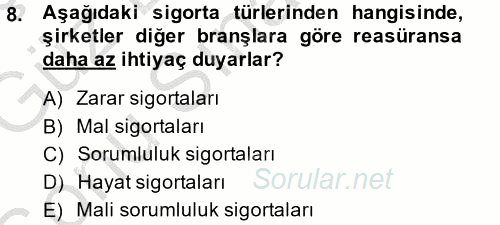 Hayat Sigortaları Ve Bireysel Emeklilik Sistemi 2014 - 2015 Dönem Sonu Sınavı 8.Soru