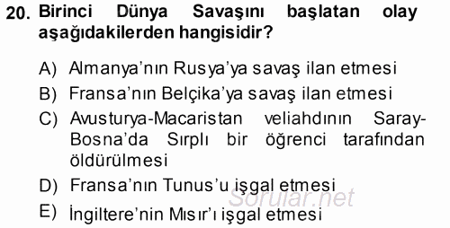 Atatürk İlkeleri Ve İnkılap Tarihi 1 2013 - 2014 Ara Sınavı 20.Soru