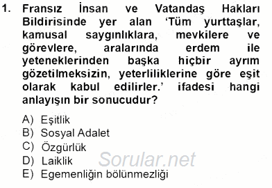 İnsan Hakları Ve Kamu Özgürlükleri 2013 - 2014 Tek Ders Sınavı 1.Soru
