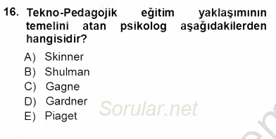 İng. Öğretmenliğinde Öğretim Teknolojileri Ve Materyal Tasarımı 1 2012 - 2013 Ara Sınavı 16.Soru