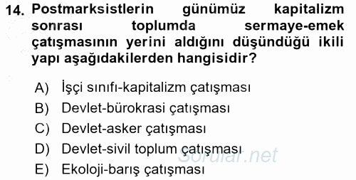 Çağdaş Sosyoloji Kuramları 2015 - 2016 Dönem Sonu Sınavı 14.Soru