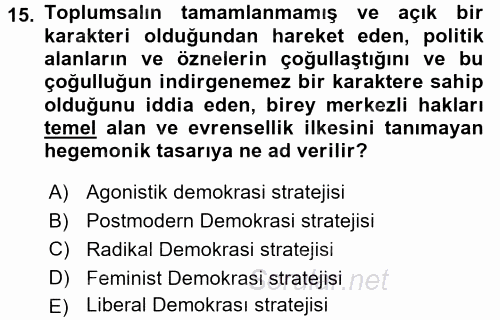 Çağdaş Sosyoloji Kuramları 2015 - 2016 Dönem Sonu Sınavı 15.Soru