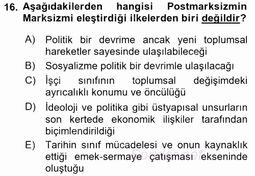 Çağdaş Sosyoloji Kuramları 2015 - 2016 Dönem Sonu Sınavı 16.Soru