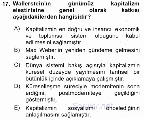 Çağdaş Sosyoloji Kuramları 2015 - 2016 Dönem Sonu Sınavı 17.Soru