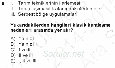 Şehircilik 2014 - 2015 Ara Sınavı 9.Soru