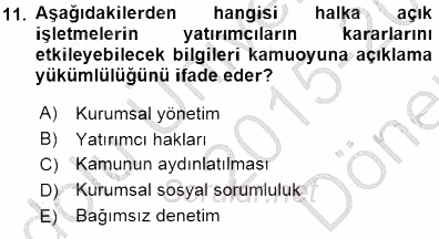 Girişim Finansmanı 2015 - 2016 Dönem Sonu Sınavı 11.Soru