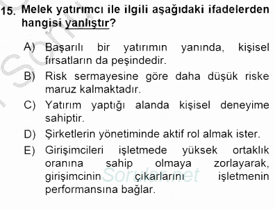 Girişim Finansmanı 2015 - 2016 Dönem Sonu Sınavı 15.Soru