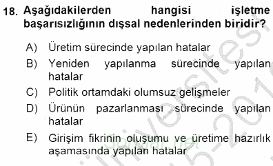 Girişim Finansmanı 2015 - 2016 Dönem Sonu Sınavı 18.Soru