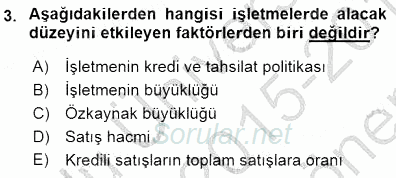 Girişim Finansmanı 2015 - 2016 Dönem Sonu Sınavı 3.Soru