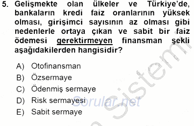 Girişim Finansmanı 2015 - 2016 Dönem Sonu Sınavı 5.Soru
