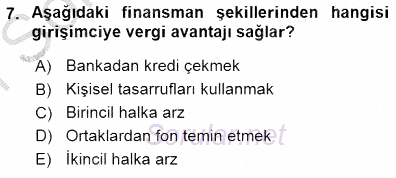 Girişim Finansmanı 2015 - 2016 Dönem Sonu Sınavı 7.Soru