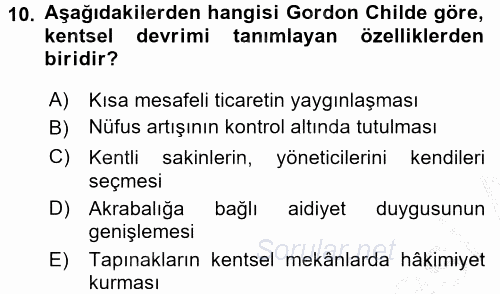 Kent Sosyolojisi 2016 - 2017 Ara Sınavı 10.Soru