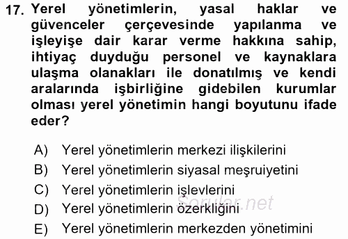 Kent Sosyolojisi 2016 - 2017 Ara Sınavı 17.Soru