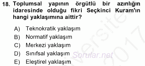 Kent Sosyolojisi 2016 - 2017 Ara Sınavı 18.Soru