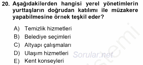Kent Sosyolojisi 2016 - 2017 Ara Sınavı 20.Soru