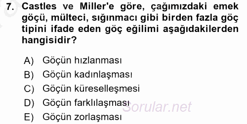 Kent Sosyolojisi 2016 - 2017 Ara Sınavı 7.Soru