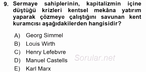 Kent Sosyolojisi 2016 - 2017 Ara Sınavı 9.Soru