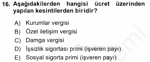 Ön Muhasebe Yazılımları Ve Kullanımı 2016 - 2017 3 Ders Sınavı 16.Soru