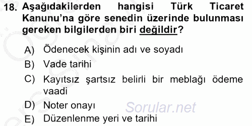 Ön Muhasebe Yazılımları Ve Kullanımı 2016 - 2017 3 Ders Sınavı 18.Soru