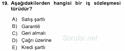 Ön Muhasebe Yazılımları Ve Kullanımı 2016 - 2017 3 Ders Sınavı 19.Soru