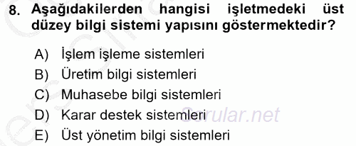 Ön Muhasebe Yazılımları Ve Kullanımı 2016 - 2017 3 Ders Sınavı 8.Soru