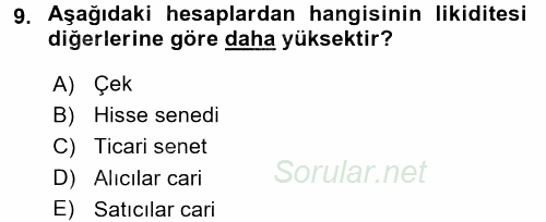 Ön Muhasebe Yazılımları Ve Kullanımı 2016 - 2017 3 Ders Sınavı 9.Soru