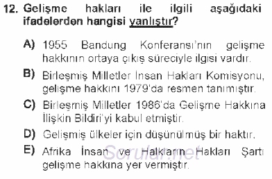 Temel İnsan Hakları Bilgisi 1 2012 - 2013 Tek Ders Sınavı 12.Soru