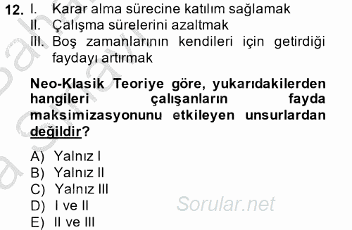 Çalışma Ekonomisi 2 2014 - 2015 Ara Sınavı 12.Soru