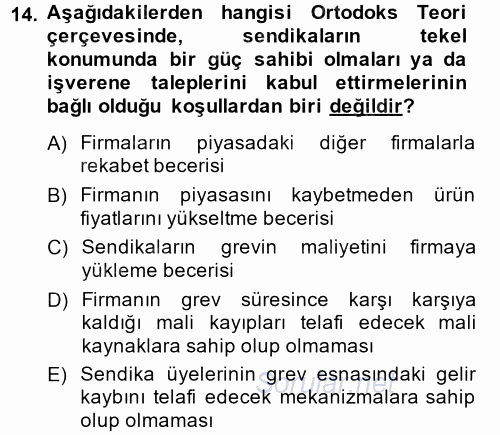 Çalışma Ekonomisi 2 2014 - 2015 Ara Sınavı 14.Soru