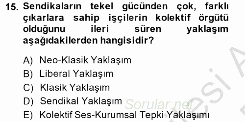 Çalışma Ekonomisi 2 2014 - 2015 Ara Sınavı 15.Soru