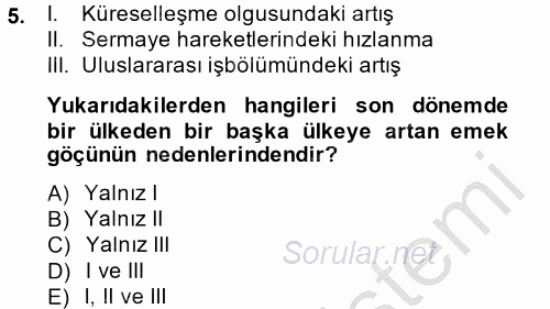 Çalışma Ekonomisi 2 2014 - 2015 Ara Sınavı 5.Soru