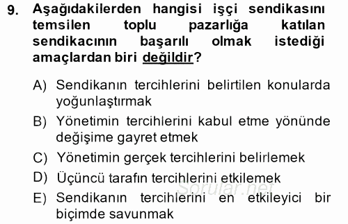 Çalışma Ekonomisi 2 2014 - 2015 Ara Sınavı 9.Soru