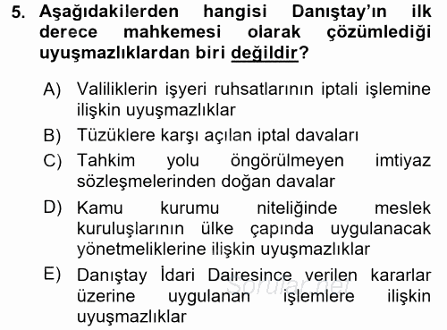 İdari Yargı 2016 - 2017 Dönem Sonu Sınavı 5.Soru