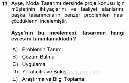 Moda Tasarım 2017 - 2018 3 Ders Sınavı 13.Soru