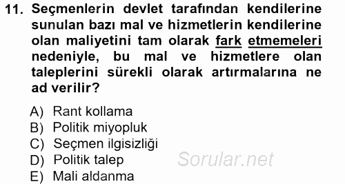 Kamu Ekonomisi 1 2013 - 2014 Tek Ders Sınavı 11.Soru