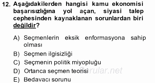Kamu Ekonomisi 1 2013 - 2014 Tek Ders Sınavı 12.Soru