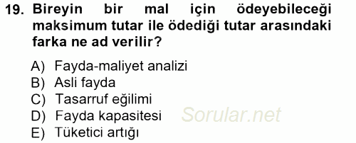 Kamu Ekonomisi 1 2013 - 2014 Tek Ders Sınavı 19.Soru