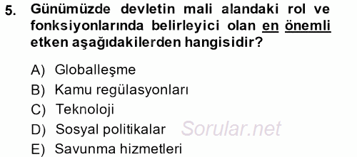 Kamu Ekonomisi 1 2013 - 2014 Tek Ders Sınavı 5.Soru